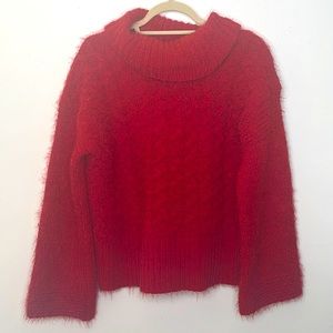 Anthropologie Red Cowl Neck Sweater